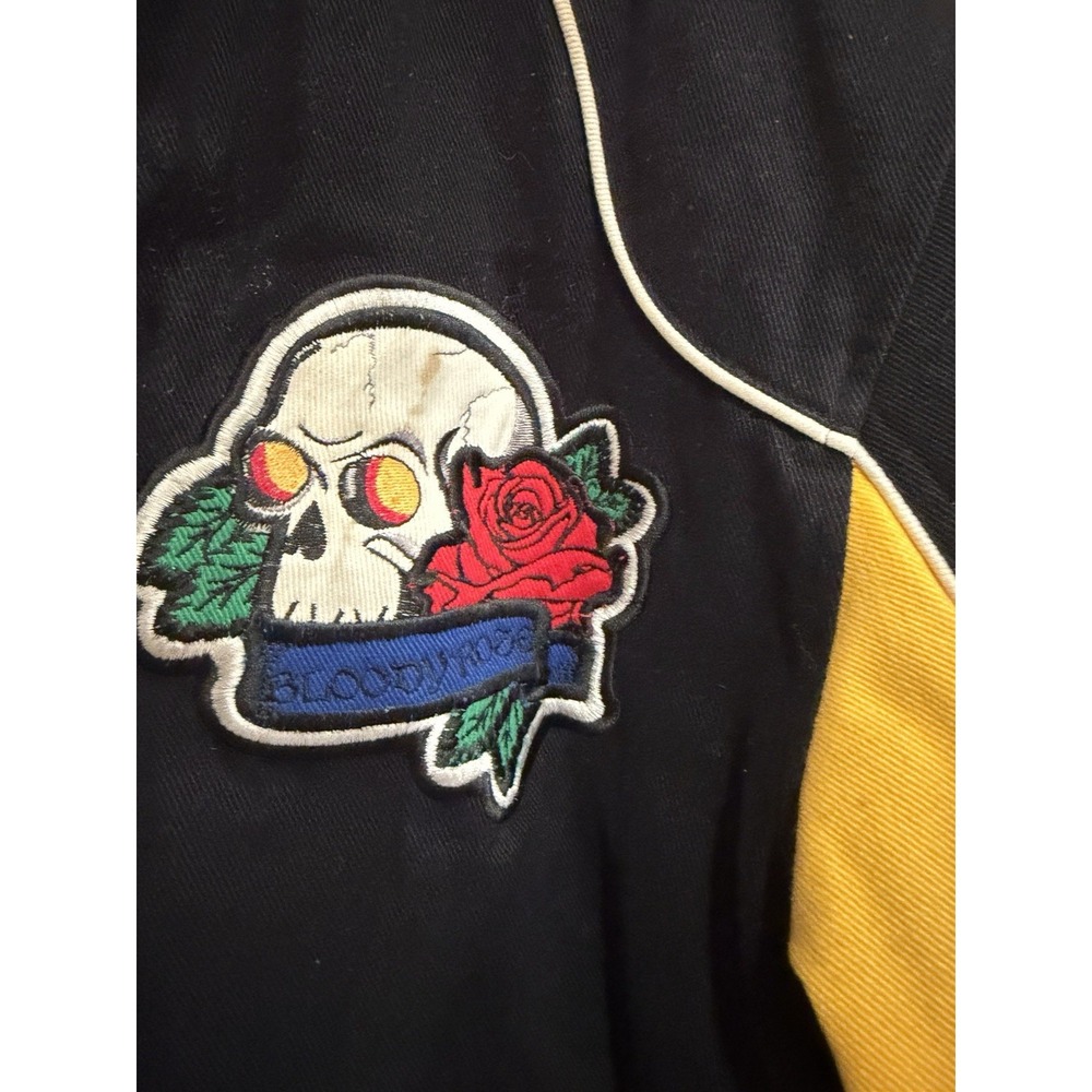 Vintage Y2K Blue Axes Snap Bomber Jacket Skulls Size XL - Picture 5 of 12